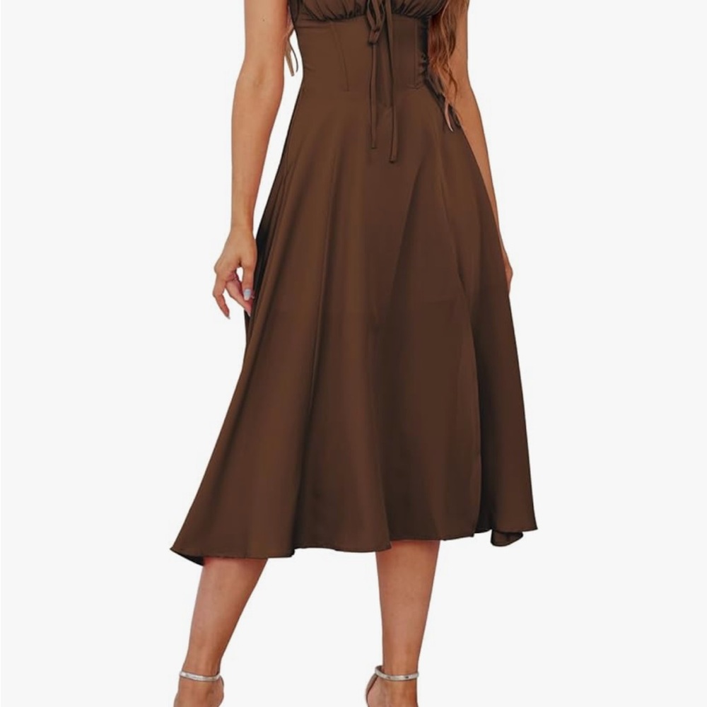 Chocolate brown midi corset dress size medium 6 slit lace up a line